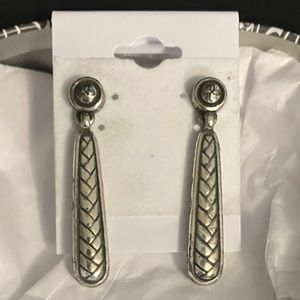 Brighton Bar Silver Post Drop Earrings Weave Pattern